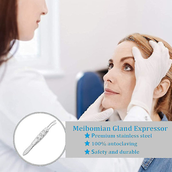 Premium rostfritt stål Meibomian Gland Expressor Professionell pincett Ögonlocksmassagepincett för torra ögon, Hög precision pincettverktyg (rektangel 2