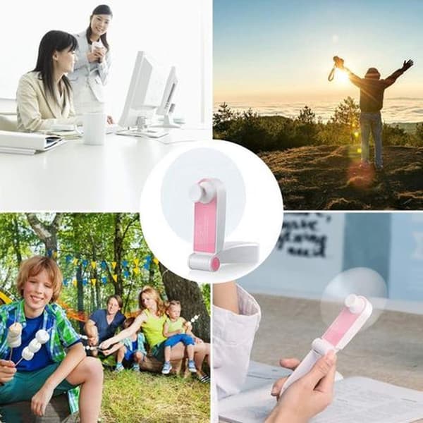 Kompakt, bærbar, foldbar og genopladelig ventilator – ideel til sommer – USB rejseventilator – pink