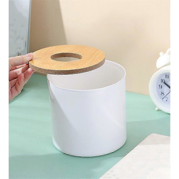 Tissuebox med bambulock, rund tissuebox, servettbox