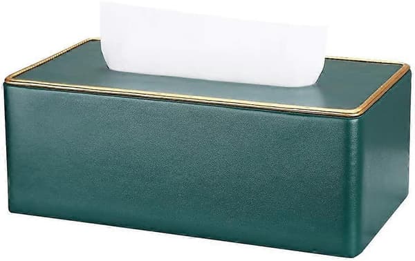 Tissuebox i läder, kosmetisk tissuebox, tissuedispenser (mörkgrön)