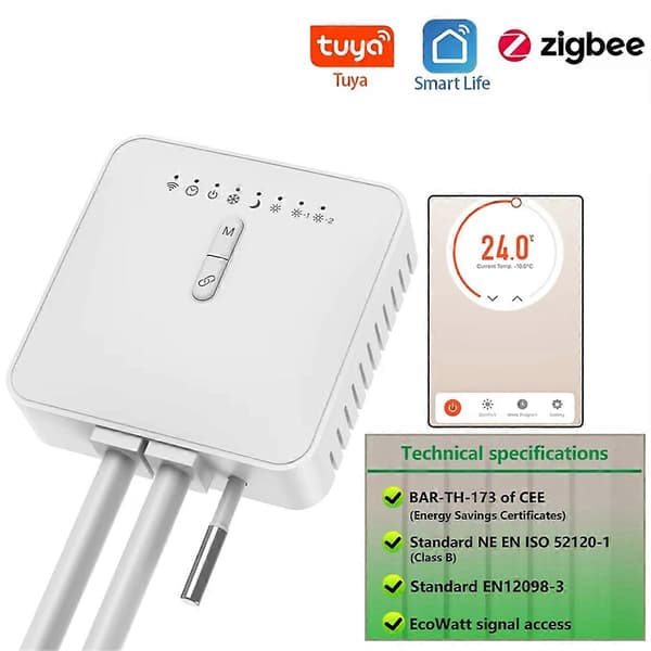 Tuya ZigBee Smart Termostat för Pilot Wire Värmeelement Stöd Ecowatt Elektricitetsövervakning Rem