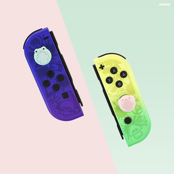 GeekShare Söta Djurtema Silikon Joycon Tumgrepp, Kompatibel med Switch/OLED/Switch Lite, 4-pack - Groda & Axolotl