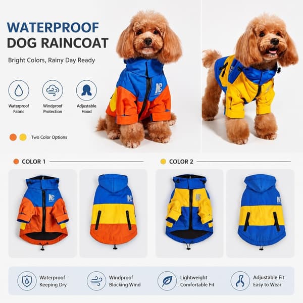 Vattentät Varm Regnjacka för Hund, Höst Vinter, Reflex, Huva, Teddy Multicolor 2XL
