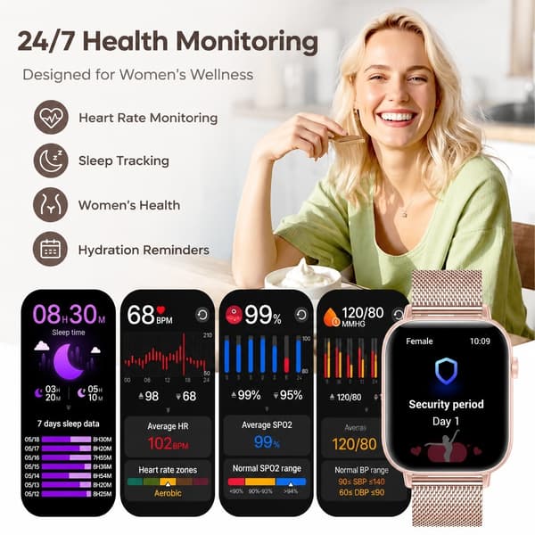 Dam Smartwatch 1.83\" Bluetooth-samtal, 110+ Sportspårning, Pulsmätare SpO2 Sömnmonitor, iOS Android