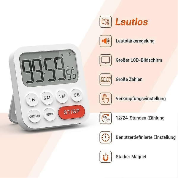 Digital Stoppur Timer Med Klocka, 3-nivåers Volym, LCD-Display