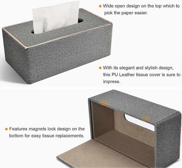 Servettbox, PU Läder Servettlåda, Rektangulära Servettboxar, Rektangulär Servetthållare - Grå