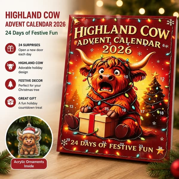 Julkalender Blind Box, Akrylprydnad, Highland Ko-serie, Träddekoration 3D
