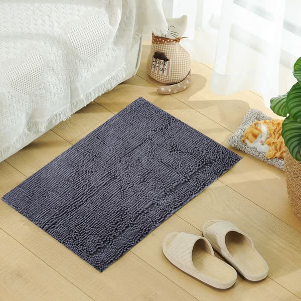 2-pack Chenille Halkfri Vattenabsorberande Halkmatta Badrum Vardagsrum (Mörkgrå)
