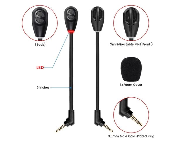 Ersättningsmikrofon 3,5 mm mikrofonbom endast för HyperX Cloud Flight / HyperX Cloud Flight S trådlöst gamingheadset