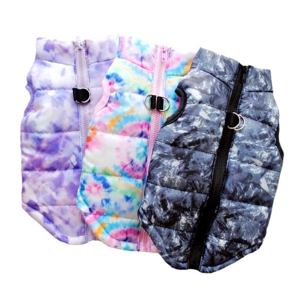 Vinterjacka för hund, vadderad bomullsjacka för husdjur, polyester, dragspänne, varma hundkläder Black XS 40g tie-dyed jacket