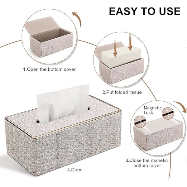 Servettbox, PU Läder Servettlåda, Rektangulära Servettboxar, Rektangulär Servetthållare - Beige