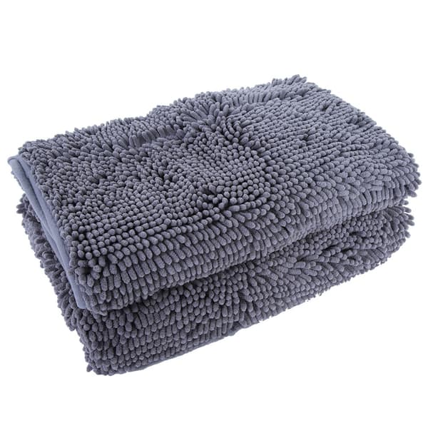 2-pack Chenille Halkfri Vattenabsorberande Halkmatta Badrum Vardagsrum (Mörkgrå)