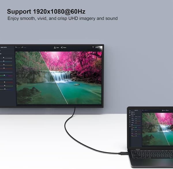 DisplayPort–HDMI-kaapeli 1,8 m, kullattu, Avacon Display Port–HDMI-sovitin, uros–uros, musta