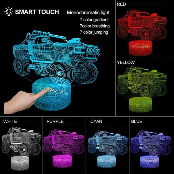 3D illusjon Monster Truck Lampe Optisk LED Bil Nattlys 7