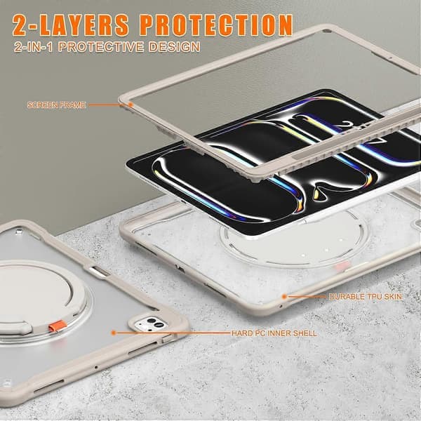 Etui til iPad Pro 13 (2024) Roterende Stand PC+TPU+Silikone Tablet Beskyttelse