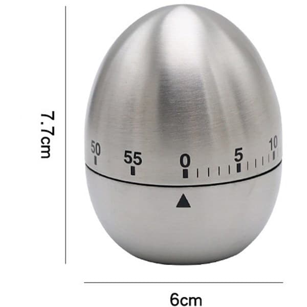 Eggeklokke - Mekanisk kjøkkentimer - Timer - Egg - Rustfritt stål - Sølv