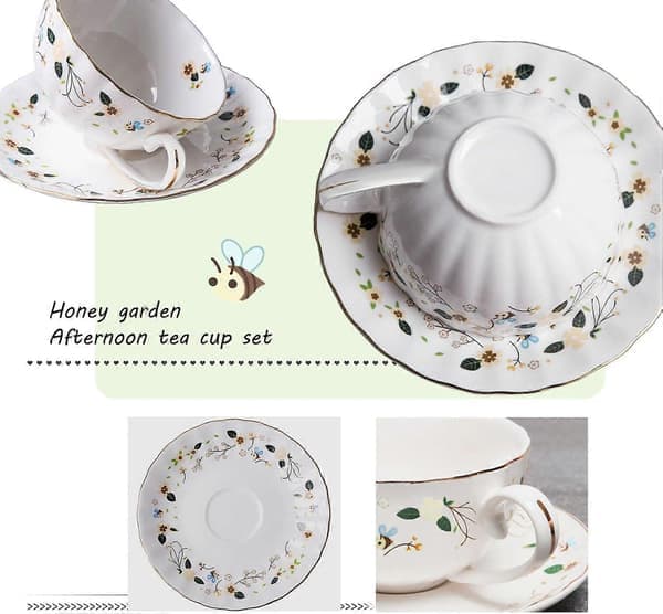 Blomsterbi Tekopper og Underkopper, Kaffe Bone China Krus 1 Sæt (Bi)