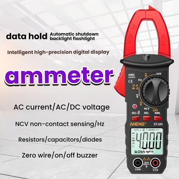 Digital Tangamperemeter Multimeter Tester Måler AC Strøm Spænding Kapacitans Modstand Diode Tænd/Sluk Frekvens Baggrundsbelysning Ingeniørværktøj Sort Black