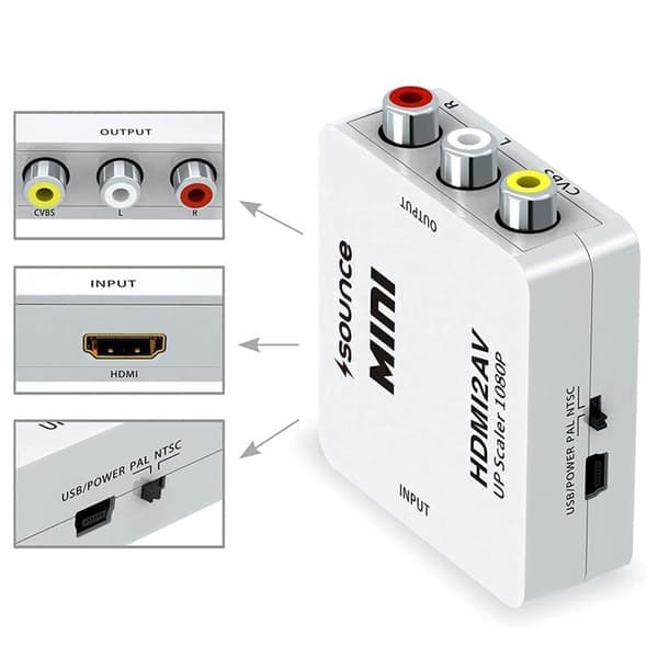 HDMI til AV/RCA 1080P Signalomformer Universal Sort
