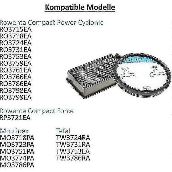 2-sæt Hepa-filter til Rowenta Compact Power Cyclonic støvsuger Ro3731ea Ro3724ea Ro3753ea Ro3786ea Ro3798ea