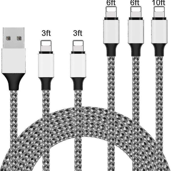 5-pakning iPhone-lader Lightning-kabel 3m1 1.8m2 0.9m2 Flettet iPhone-kabel Data Sync Overføringskabel C Ty