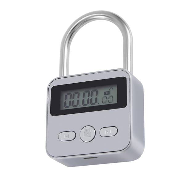 Metaltimerlås LCD-display Multifunktion Elektronisk Tid 99 Timer Maks. Timing USB Genopladelig Timerhængelås, Sølv Silver