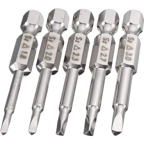 5-delad uppsättning triangulära skruvmejselbits 1.8/2/2.3/2.7/3 mm Magnetiska triangulära skruvmejselbits 1/4 \" sexkantsskaft triangulära borr S2 50