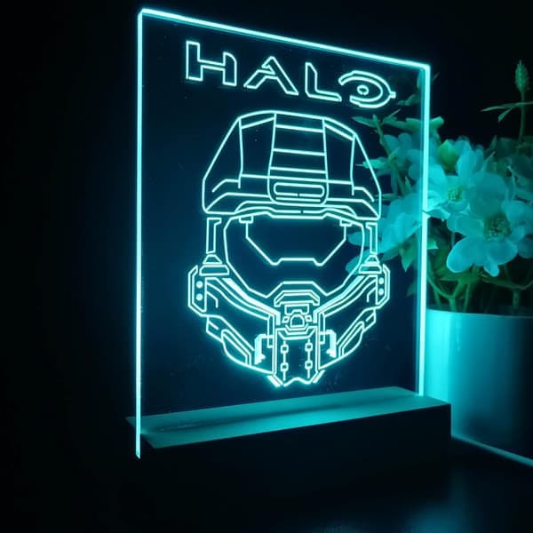 Halos Master Chief Anime Nattlys 3D Illusjon 7 Farger Endring 4 Lysmoduser USB Strøm