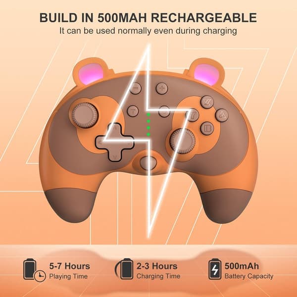 Switch Controller - Sød vaskebjørn dyre trådløs Switch Controller til Switch Lite/OLED/PC, Switch Pro Controller Fjernbetjening Gamepad Joystick med Turbo/