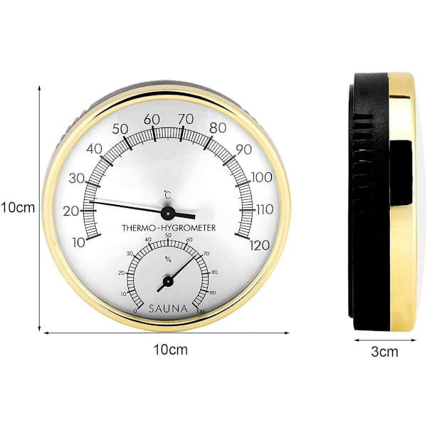 Saunahygrometer, 2-i-1 udendørs hydrometer, rustfrit stål, termometer, hygrometer op til 120 °C, nøjagtigt saunatermometer, indendørs, analogt