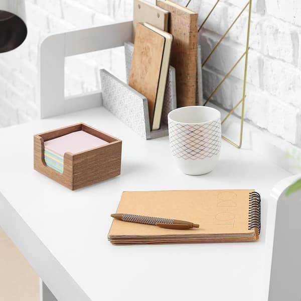 Akacietræ Sticky Note Holder, Post It Note Holder til Kontorbord Tilbehør, Sticky Note Pad Holder, Memo Pad Holder Dispenser Organizer