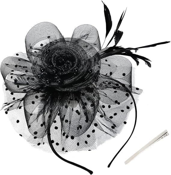 Fascinator til kvinder, teselskabshat til kvinder, til kirke, bryllup, cocktail, sort