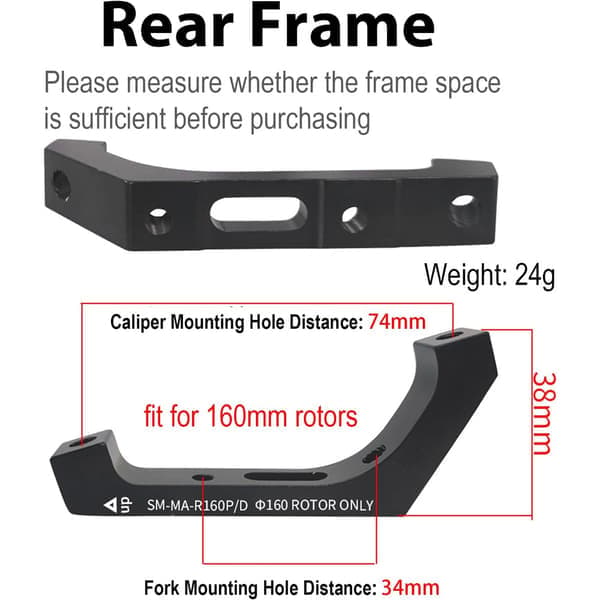 SM-MA-F160P/D R160P/D Flat Mount til Post Mount Bremsecaliperadapter for 160 mm Rotorskivebrems FM til PM bak back
