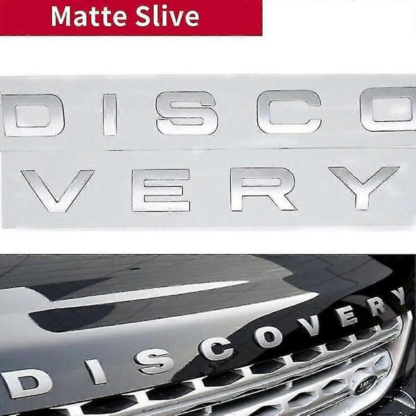 3D matt silver DISCOVERY bokstavsdekal emblem för bilens front och baklucka