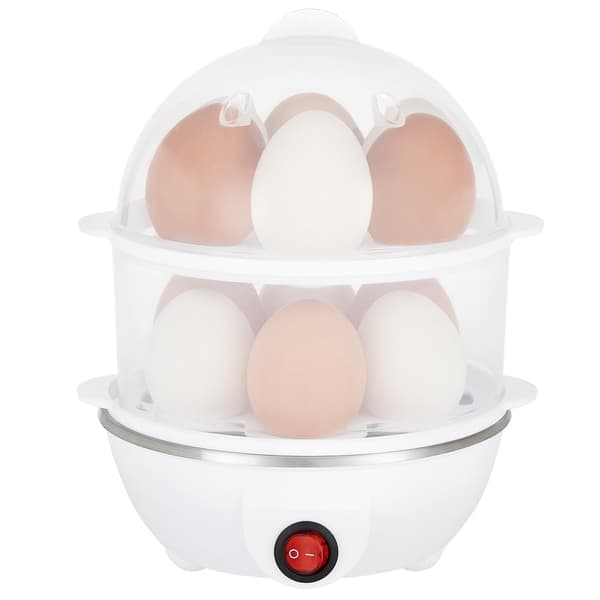Elektrisk eggkoker | 3 kokemoduser | Automatisk drift | Overopphetingsbeskyttelse | 75 ml | Plast | Hvit dobbeltdekker