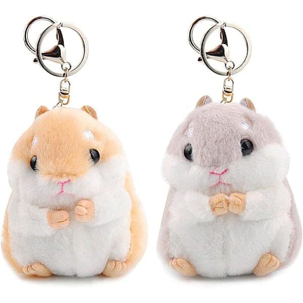 Sæt med 2 søde hamster plys nøgleringe udstoppede dyre nøglerings charms