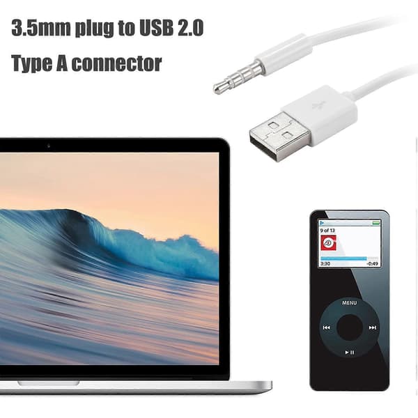 3,5 mm plugg lyd AUX til USB 2.0 plugg adapter ladekabel 1M hvit