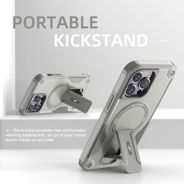 Magnetisk iPhone-deksel med stativ, MagSafe-kompatibelt, robust innebygd stativ, støtsikkert med militærgradert fallbeskyttelse for iPhone Grå iPhone 12 Grey iPhone 12