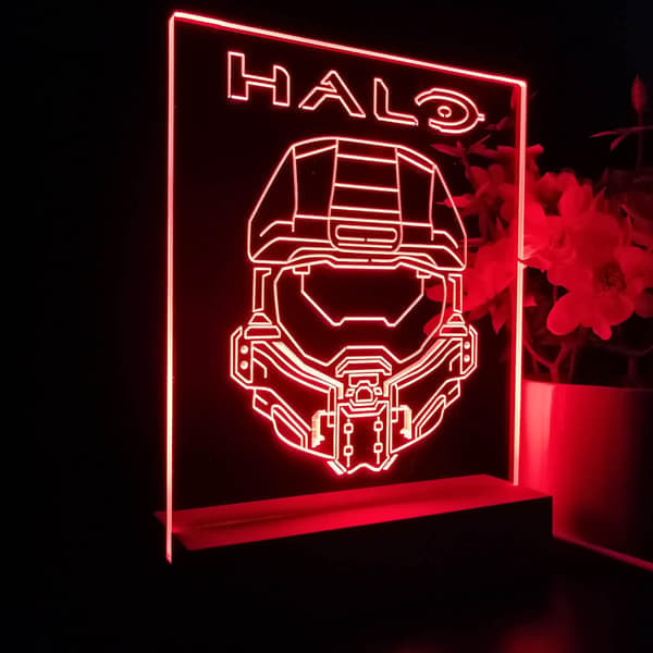 Halos Master Chief Anime Nattlys 3D Illusjon 7 Farger Endring 4 Lysmoduser USB Strøm