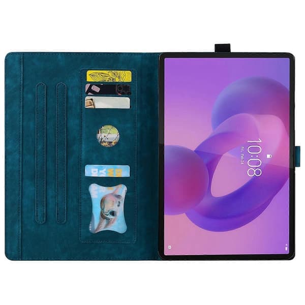 Fodral för Lenovo Tab K10C/Tab E10C med kortfack Läder Tablet Ställ Folio Omslag Blomma Katt