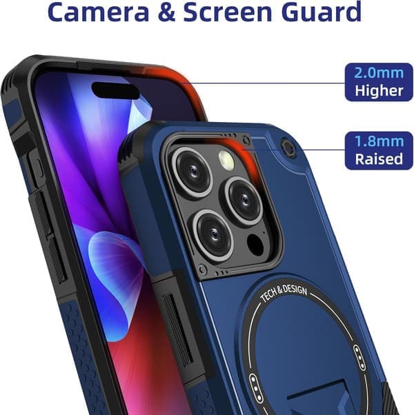Magnetisk iPhone-deksel med stativ, MagSafe-kompatibelt, robust innebygd stativ, støtsikkert med militærgradert fallbeskyttelse for iPhone Blå iPhone 14 Plus Blue iPhone 14 Plus