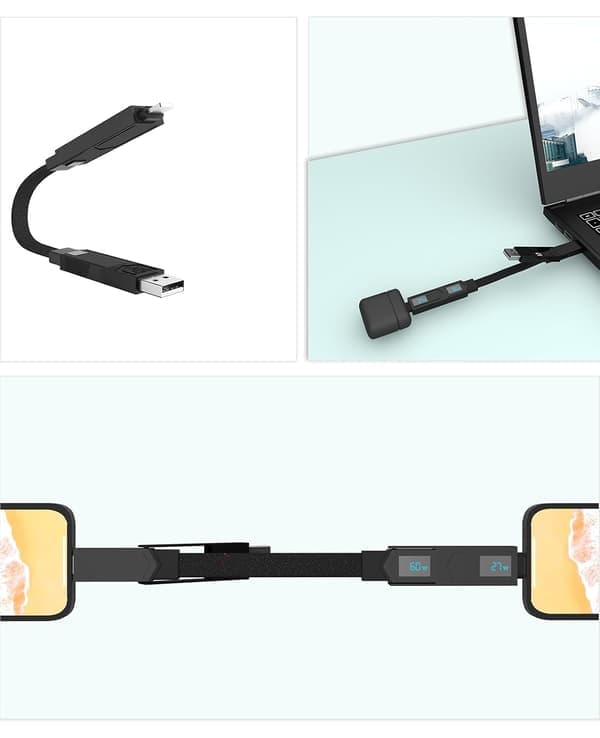 4-i-1 PD65W Datakabel Multi USB Laddningskabel: Kort EDC-kabel för Lightning, Typ C och A Röd Red