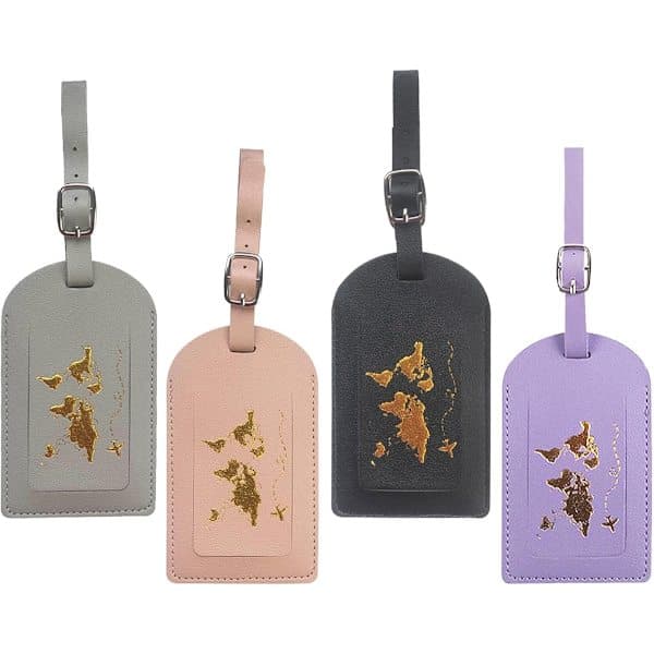 Bagagetaggar för flygresor, 4-pack, bagagetaggar i PU-läder, bagagehängare med justerbart spänne, namnskylt, adresslapp, flygresor
