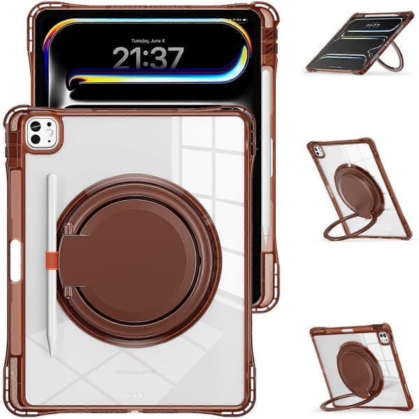 Etui til iPad Pro 13 (2024) Roterende Stand PC+TPU+Akryl Tablet Beskyttelse - Chokoladefarve