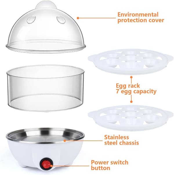 Elektrisk eggkoker | 3 kokemoduser | Automatisk drift | Overopphetingsbeskyttelse | 75 ml | Plast | Hvit dobbeltdekker