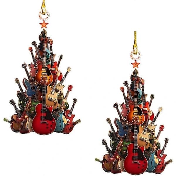 2 stycken Rockgitarr Julgransprydnader, 2D Högkvalitativ Akryl Rockgitarr Julgransprydnader