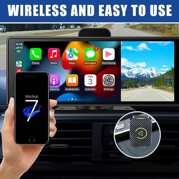 2-i-1 Trådløs CarPlay-adapter – Konverterer kablet til trådløst for Android Auto/CarPlay, Auto-tilkobling, Gull Gold