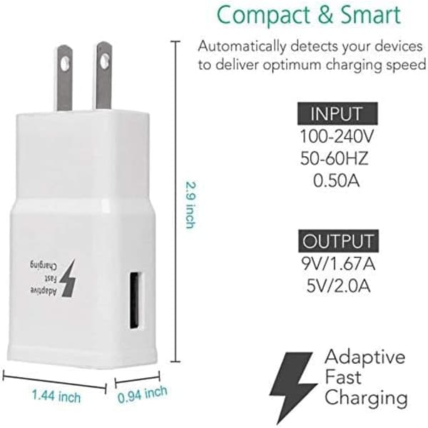 Samsung Adaptive Hurtiglader USB Vegglader for Samsung Galaxy