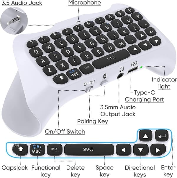 Trådløst kontrollertastatur for PS5, Bluetooth 3.0 Mini Port