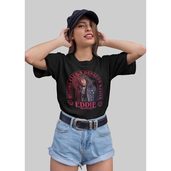 Svart T-shirt - Eddie Munson Stranger Things Hellfire arch 128cl 7-8 år 128cl 7-8år